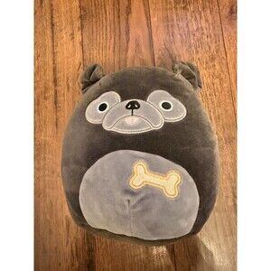 Original Squishmallows Bongo Pug 8” Squishy Plush Black Gray Puppy Dog w/Bone P2